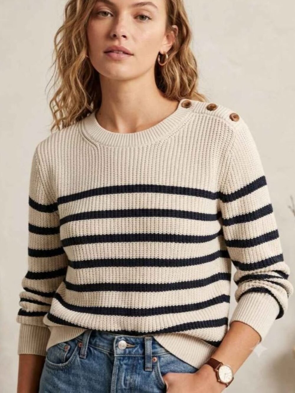 Abercrombie & Fitch Cream Navy Striped Ribbed Knit Sweater Nautical Size M
